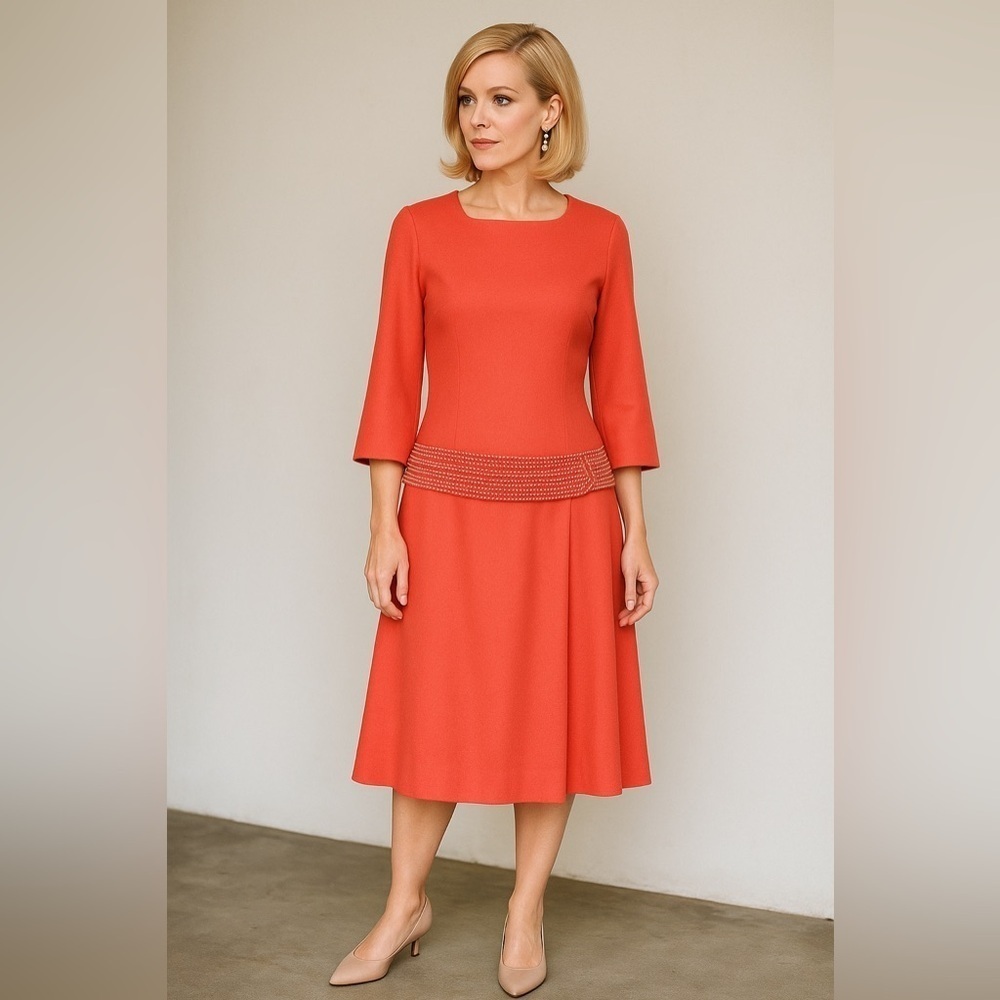 Vintage 1950's Marion McCoy Beaded Coral Wool New Look Cocktail Dress